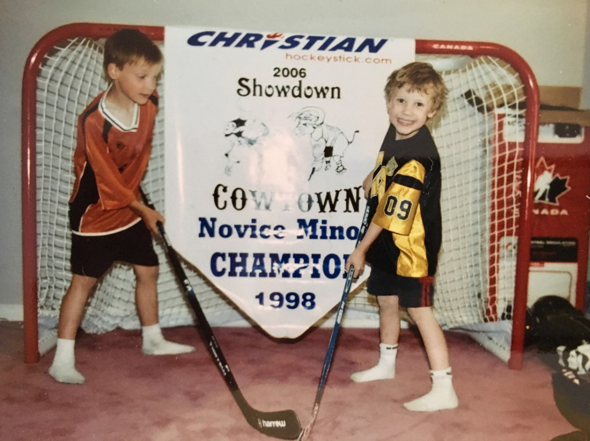 Makar (left) and his brother, Taylor, were raised on hockey. Taylor is now a sophomore forward at his brother’s alma mater, UMass.